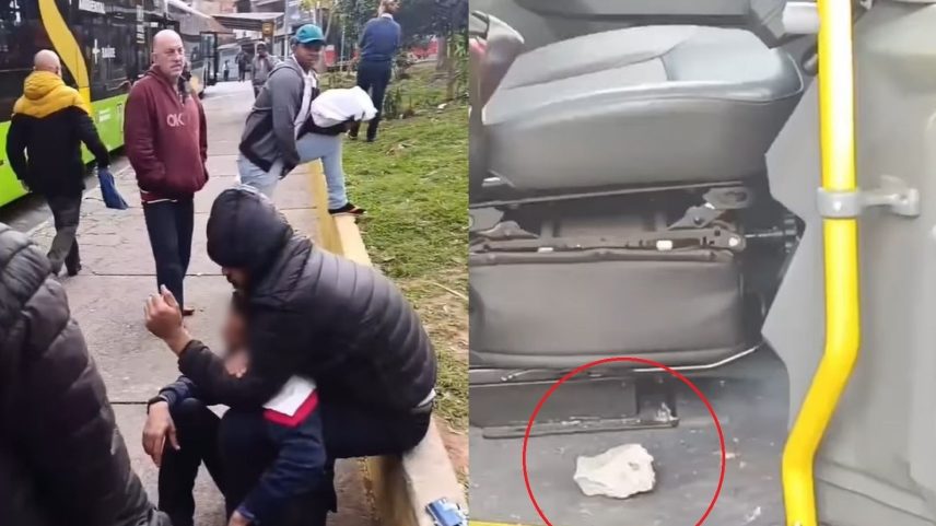 Momento em que homem que jogou pedra em ônibus é imobilizado foi gravado por testemunhas (Foto: Reprodução)