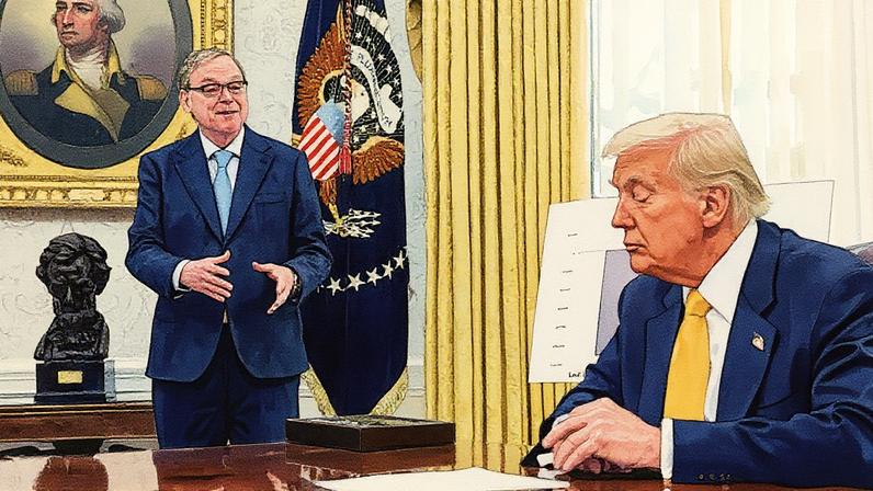 Conselheiro econômico da Casa Branca, Kevin Hassett, fala ao lado do presidente dos EUA, Donald Trump, no Salão Oval da Casa Branca em Washington, D.C., EUA, em 7 de março de 2025. (Foto: Leah Millis | Reuters)