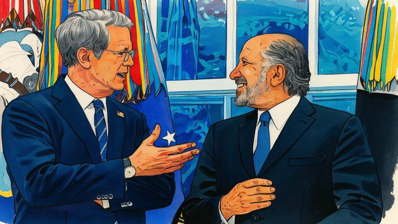 Scott Bessent e Howard Lutnick em reunião no Salão Oval da Casa Branca (Foto: Reprodução)