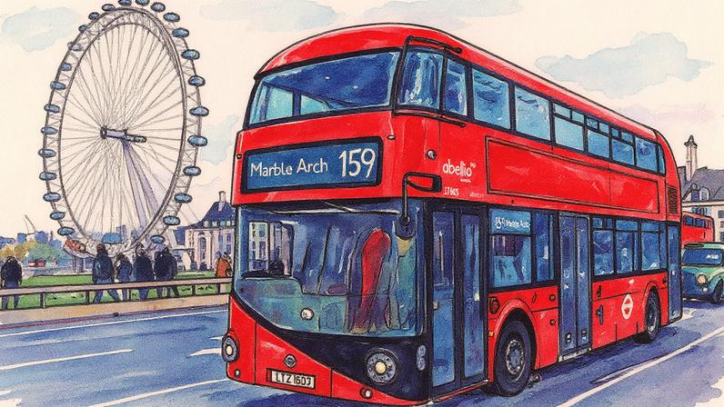 Ônibus de dois andares passa em frente à London Eye, em Londres (Foto: Daniel Leal-Olivas / AFP)