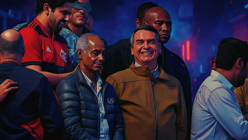 Bolsonaro assiste a um jogo do Flamengo ao lado de Romário (Foto: Reprodução)