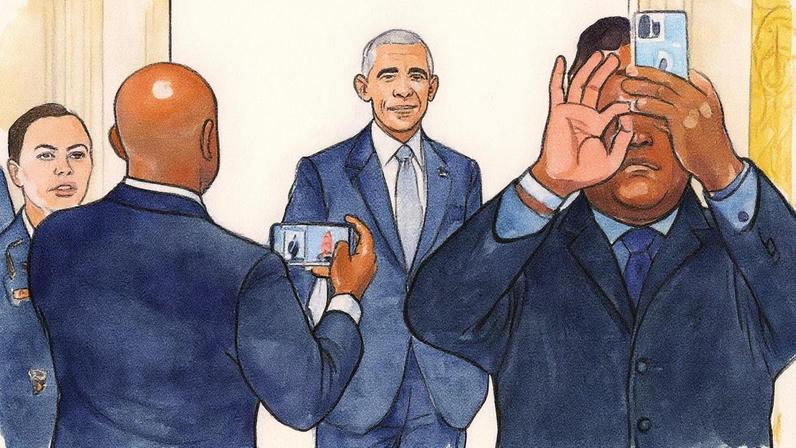 Retrato oficial do ex-presidente Barack Obama na Casa Branca exibido no Salão Leste da Casa Branca, em setembro de 2022 (Foto: Kevin Dietsch/Getty Images)