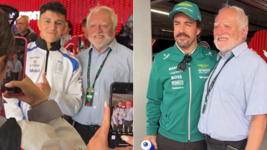 Idoso do meme 'rindo de nervoso' virou celebridade no GP da Hungria (Foto: Reprodução/Redes sociais)