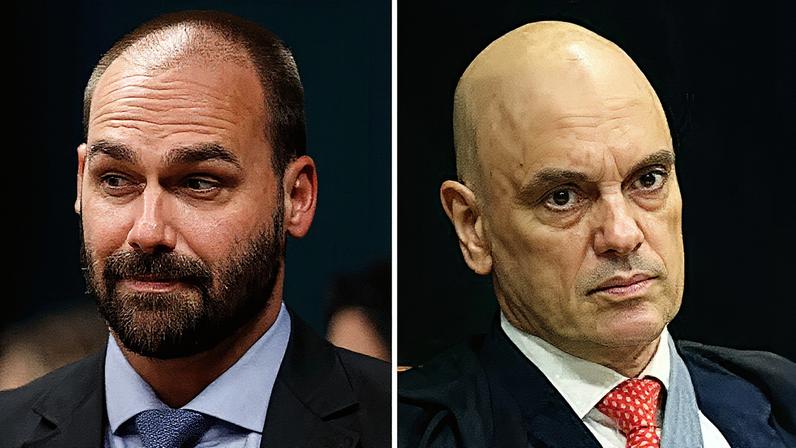 Deputado federal Eduardo Bolsonaro e o ministro do STF Alexandre de Moraes — Foto: Cristiano Mariz e Rosinei Coutinho/STF