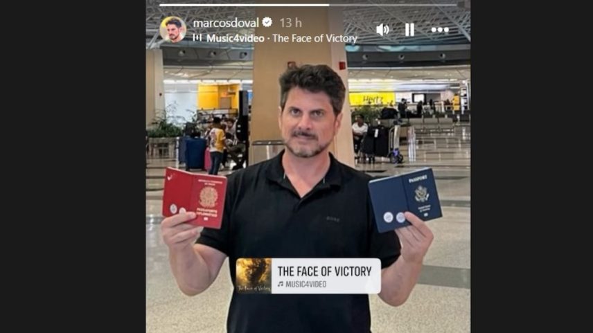 Senador Marcos do Val publicou foto no aeroporto após afirmar que viajou para os Estados Unidos (Foto: @marcosdoval via Estadão)