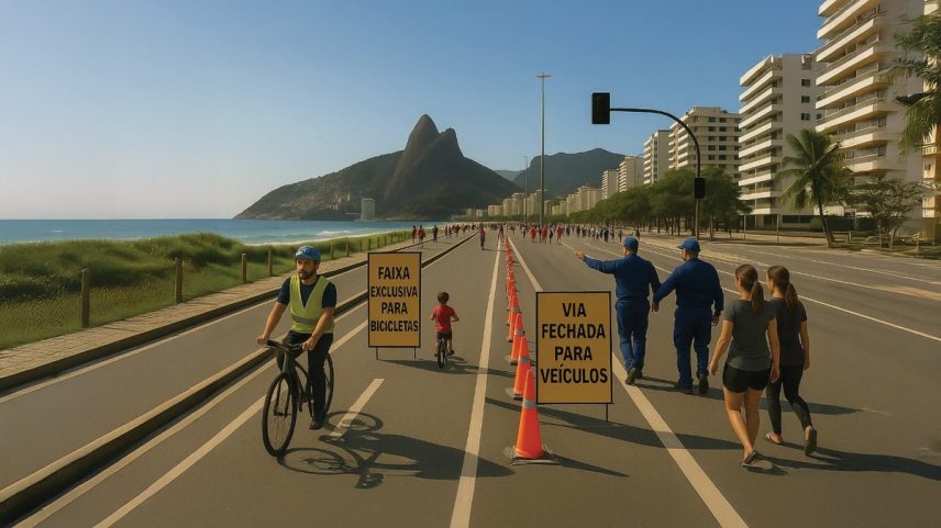 Faixa exclusiva para ciclistas na pista interdita na orla (Foto: Divulgação)