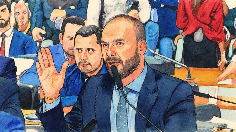 Eduardo Bolsonaro se autoexilou nos EUA e articula sanções contra o Brasil e autoridades nacionais. (Foto: Pedro França/Agência Senado)