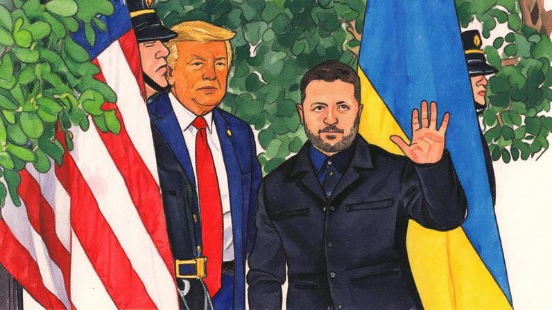 O presidente da Ucrânia, Volodymyr Zelensky, é recebido pelo presidente dos EUA, Donald Trump, na Ala Oeste da Casa Branca, em Washington, em 18 de agosto de 2025 (Foto: Andrew Caballero-Reynolds/AFP)