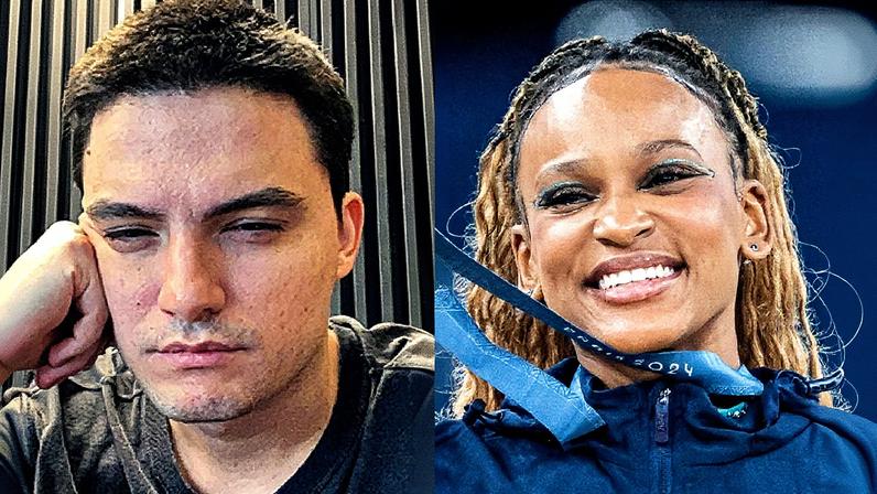 Felipe Neto e a ginasta brasileira Rebeca Andrade, medalhista de ouro nas Olimpíadas de Paris (Foto: Reprodução/Instagram/Tom Weller/VOIGT/Getty Images)