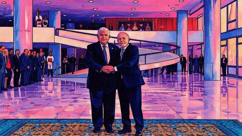Lula recebe o presidente do Panamá, José Raúl Mulino, em cerimônia no Palácio do Planalto, no dia 28 de agosto (Foto: Ricardo Stuckert/Presidência da República)