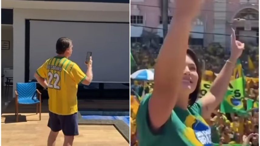 Bolsonaro e Michelle durante manifestação em Belém (Foto: Reprodução)