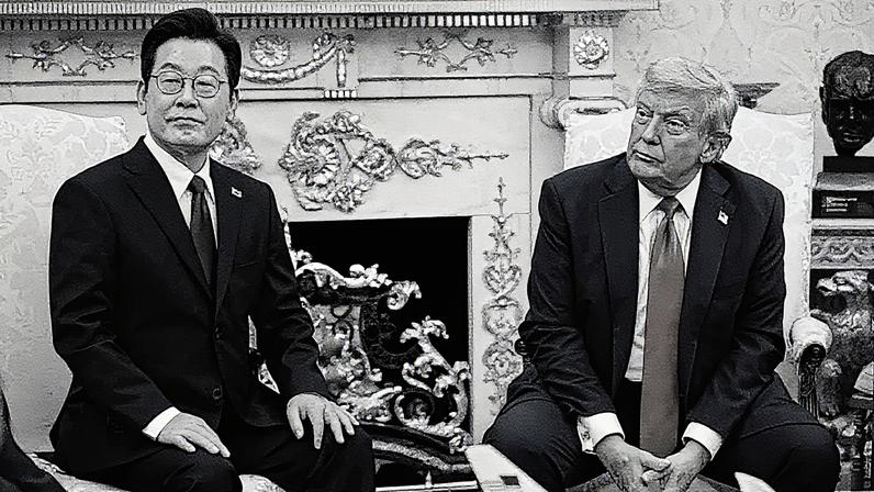 O presidente dos EUA, Donald Trump (D), e o presidente da Coreia do Sul, Lee Jae-myung, falam com repórteres antes de uma reunião no Salão Oval da Casa Branca em 25 de agosto de 2025, em Washington, DC. Durante a primeira visita oficial de Lee à Casa Branca, os dois líderes devem discutir comércio e cooperação militar para enfrentar a Coreia do Norte e a China, o principal parceiro comercial da Coreia do Sul. (Foto: Chip Somodevilla/Getty Images)