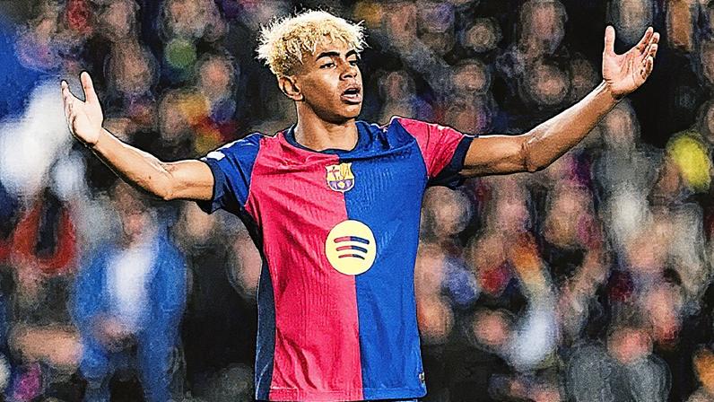 Lamine Yamal, jogador do Barcelona, em ação durante partida contra a Inter de Milão no Estádio Olímpico Lluis Companys pela Champions League (Foto: Reprodução)