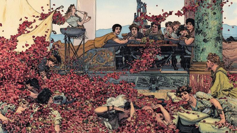 Pintura de rosas em um ambiente clássico, com detalhes elaborados e cores vibrantes (Foto: Reprodução)