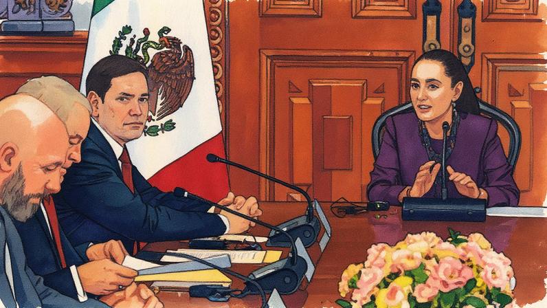 Marco Rubio e Claudia Sheinbaum posam no Palácio Nacional em 3 de setembro (Foto: Reprodução)