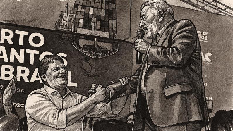 Governador de São Paulo, Tarcísio de Freitas, participa de evento com Lula para anunciar túnel Santos-Guarujá (Foto: Reprodução)