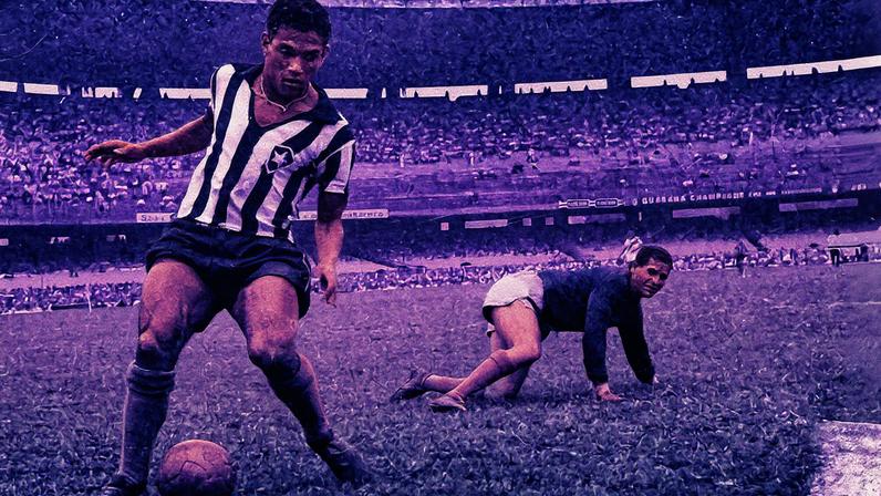 Garrincha faz um gol durante o campeonato estadual de 1957, em partida contra o Vasco da Gama (Foto: Reprodução)