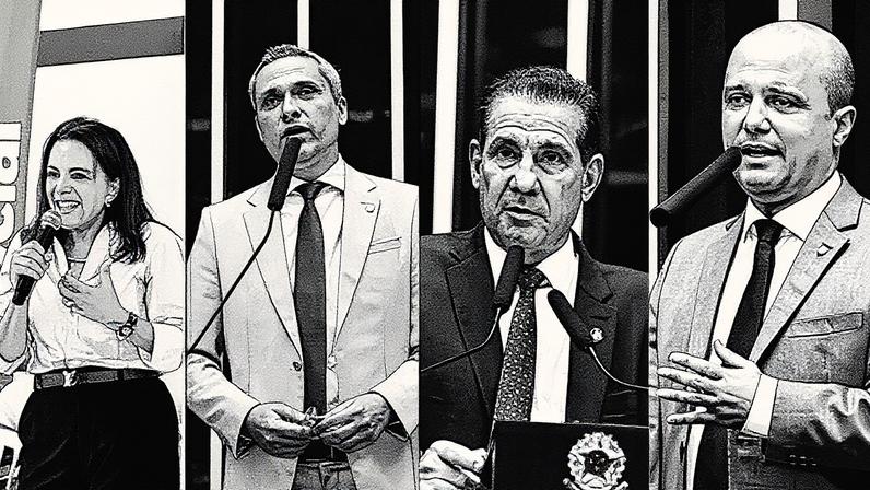 Postulantes ao Senado por Goiás: Gracinha Caiado, Gustavo Gayer, Vanderlan Cardoso e Major Victor Hugo (Foto: Reprodução)