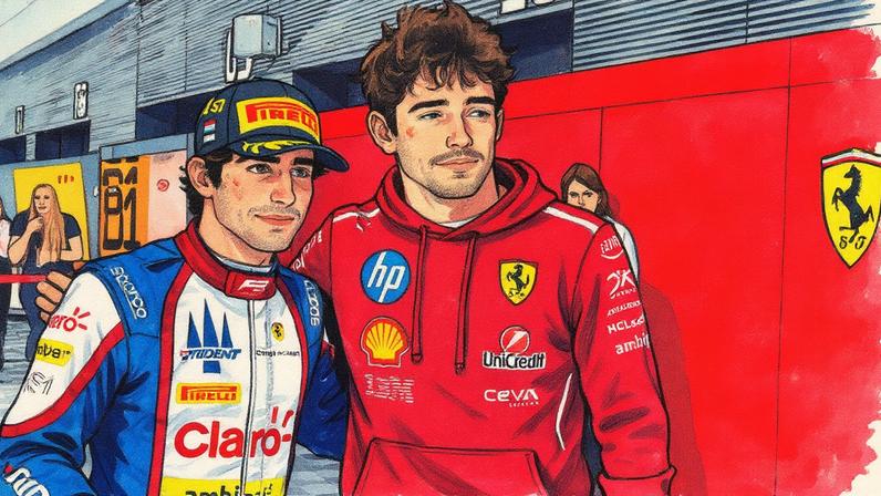 Rafael Câmara recebe os parabéns de Charles Leclerc após conquistar o título da F3 (Foto: Reprodução)