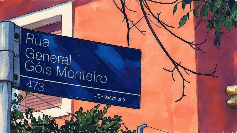 Placa com o nome da Rua General Góis Monteiro, localizada em Perdizes, que homenageia figuras ligadas à ditadura militar (Foto: Reprodução)