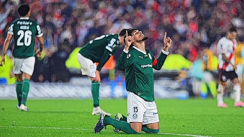 Jogador do Palmeiras comemora gol contra o River Plate na Libertadores (Foto: Reprodução)