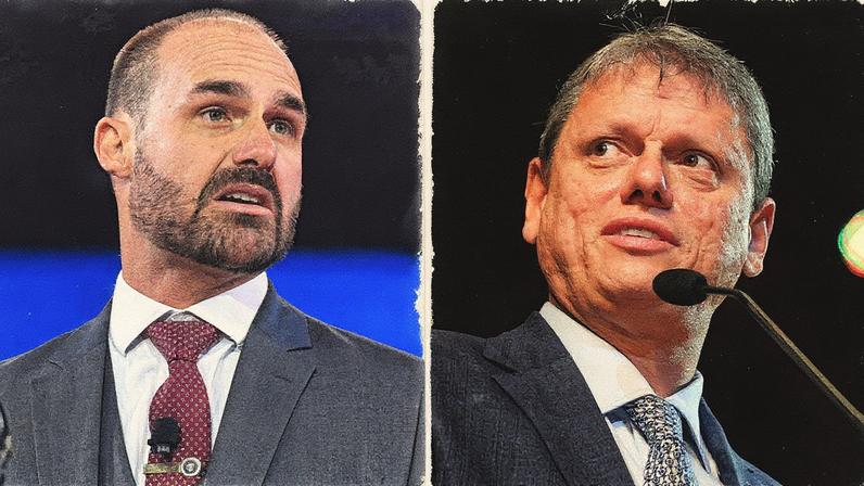 Deputado federal licenciado Eduardo Bolsonaro e governador de São Paulo, Tarcísio de Freitas, posam para foto (Foto: Reprodução)
