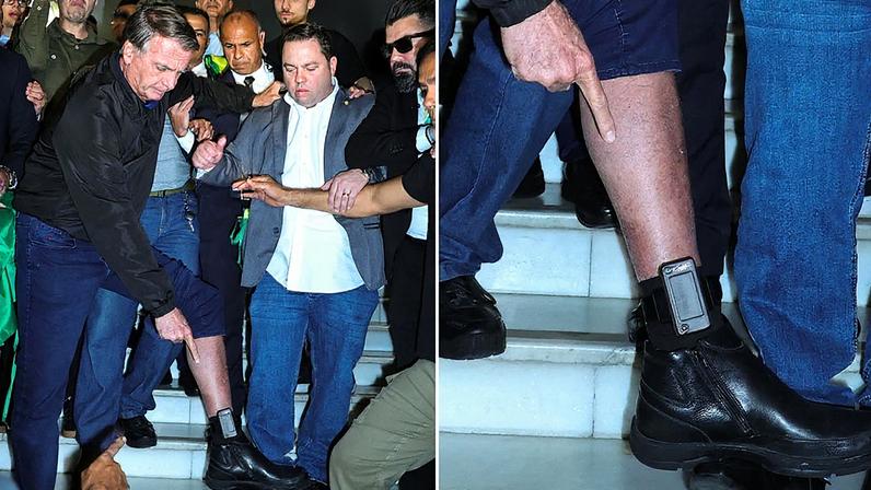 Bolsonaro exibe tornozeleira após reunião com deputados aliados na Câmara (Foto: Reprodução)