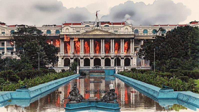 Prédio administrativo do Nepal em chamas em Katmandu (Foto: Reprodução)