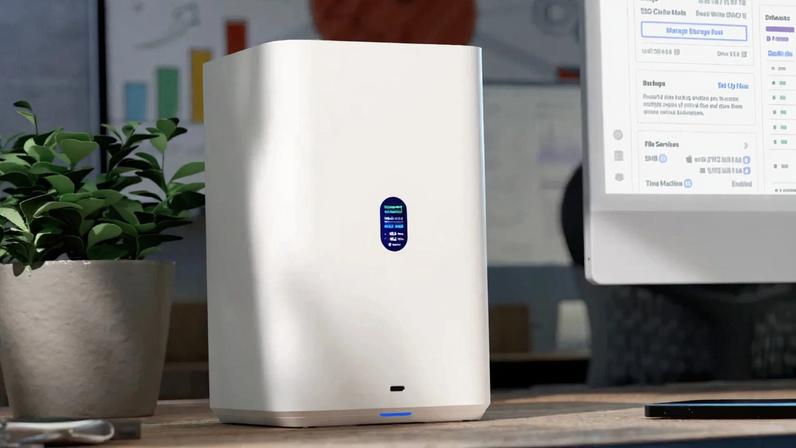 The UNAS 2 holds a pair of hard drives in a RAID 1 configuration.