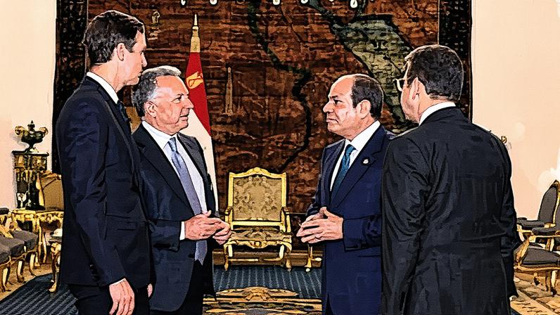 The Egyptian president, Abdel Fatah el-Sisi, met with Steve Witkoff and Jared Kushner in Cairo, Egypt, on 9 October.