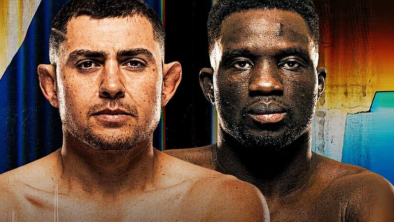 UFC featherweights Steve Garcia and David Onama side-by-side over a multicolored background