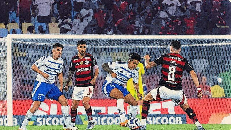 Lucas Romero, do Cruzeiro, e Saúl, do Flamengo, no Maracanã (Foto: Thaís Magalhães/Cruzeiro)