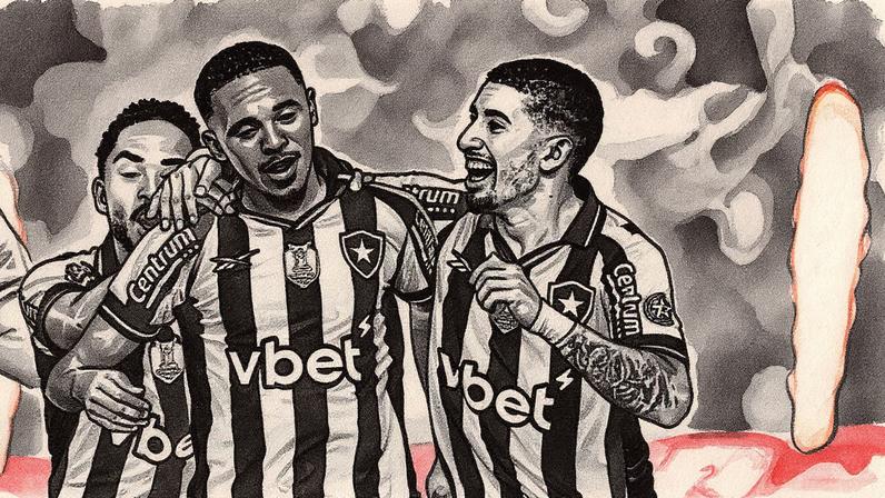 Santi Rodríguez e Jeffinho comemoram gol pelo Botafogo (Foto: Thiago Ribeiro/AGIF)