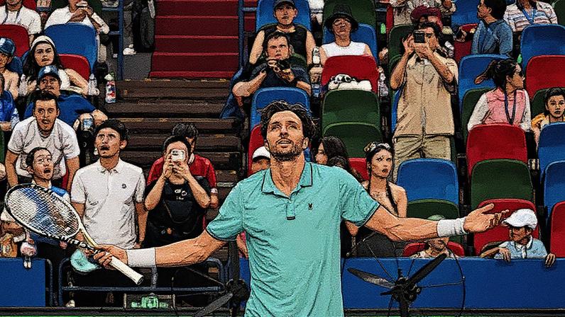 Arthur Rinderknech nas quartas do Masters de Xangai 2025 (Foto: Hector Retamal/AFP)