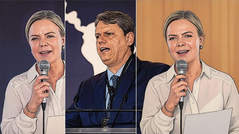 Gleisi Hoffmann e Tarcísio de Freitas. Fotos: Gil Ferreira/SRI-PR e Martin Vassilev/GOVSP