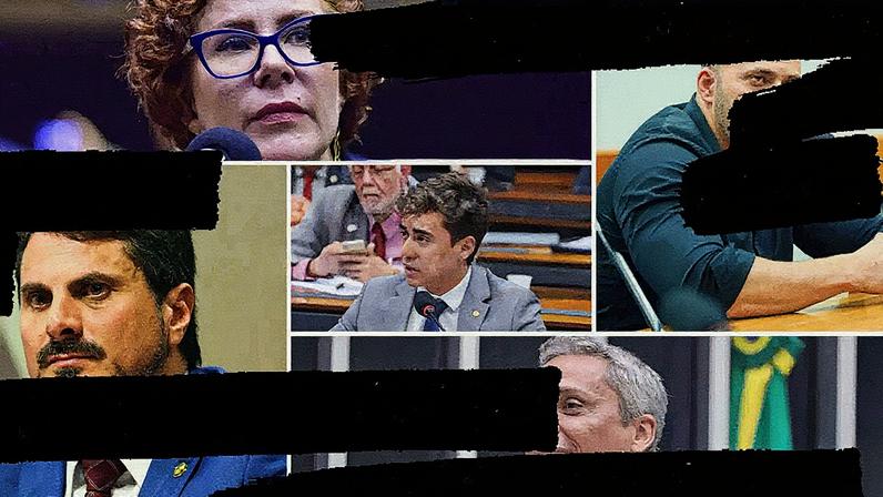 Ao menos 13 parlamentares de direita sofreram censura prévia do Judiciário nos últimos anos. (Foto: Zeca Ribeiro/Câmara dos Deputados / Maryanna Oliveira/Câmara dos Deputados / Renato Araújo/Câmara dos Deputados / Marcelo Camargo/Agência Brasil)