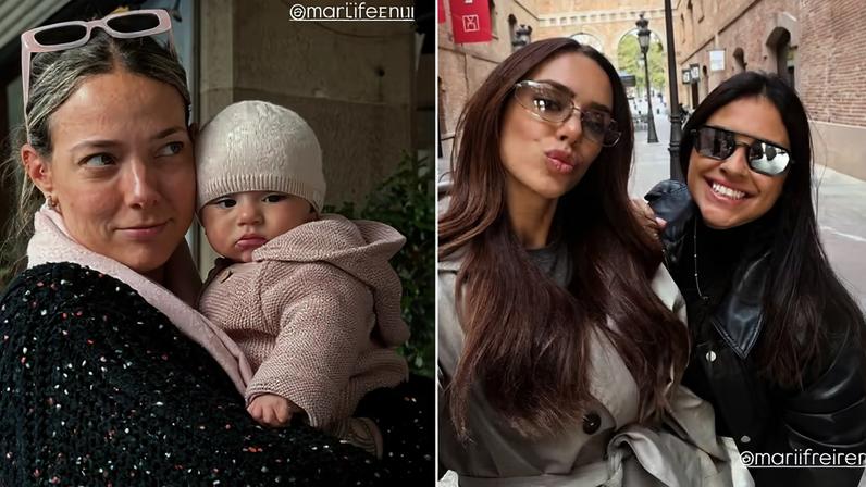 Carol Dantas (esq) com Mel, caçula de Neymar e Bruna Biancardi, em viagem — Foto: Reprodução/Instagram