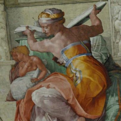 Desenho em miniatura de Michelangelo, estudo da Capela Sistina, para leilão