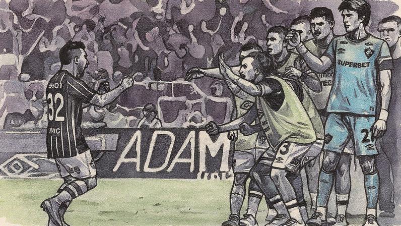 Lucho Acosta comemora gol contra o Flamengo com jogadores do Fluminense (Foto: Marcelo Gonçalves/ Fluminense FC)