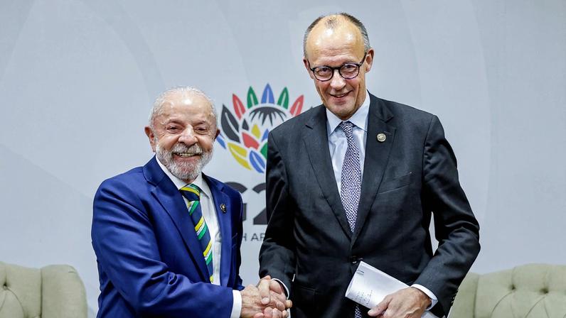 Lula se encontra com chanceler alemão após críticas dele a Belém. (Foto: Ricardo Stuckert / Presidência da República)