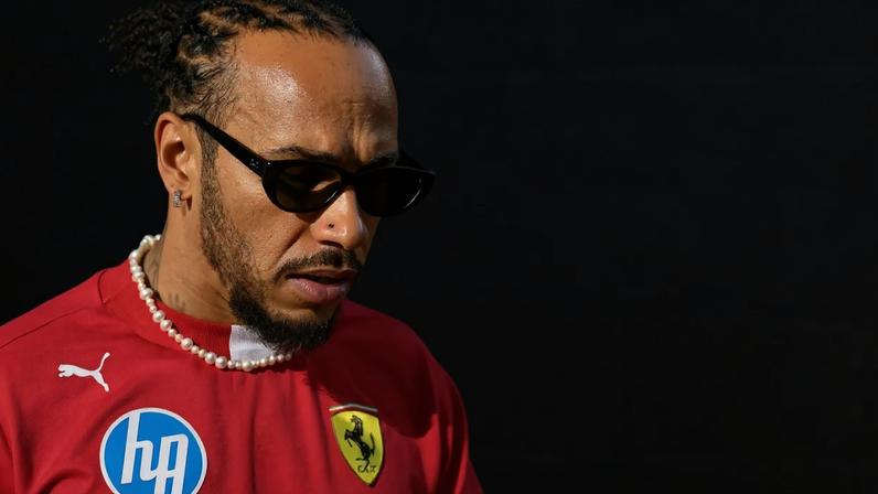 Ferrari's British driver Lewis Hamilton races during the third practice session for the Las Vegas Formula One Grand Prix at the Las Vegas Strip Circuit in Las Vegas, Nevada, on November 21, 2025. (Photo by Frederic J. Brown / AFP)