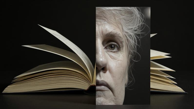 A book in the background and Donald Trump in the foreground in a photo illustration.