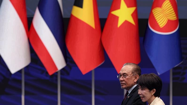 Malaysian Prime Minister Anwar Ibrahim and Japanese Prime Minister Sanae Takaichi at the ASEAN summit in Kuala Lumpur, Malaysia