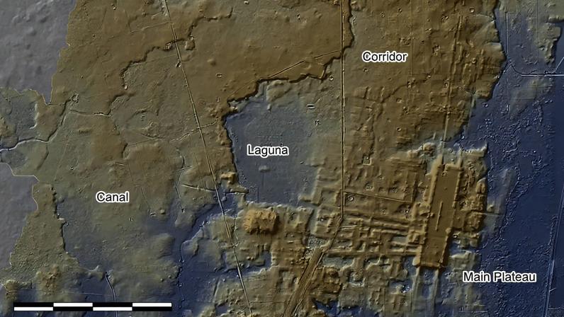 Takeshi Inomata and his colleagues first found clues of Aguada Fénix in 2017 using Lidar, or light detection and ranging, which uses lasers from an airplane flown overhead to scan through jungle and forest to create 3D maps of human-made structures Image courtesy Takeshi Inomata/University of Arizona