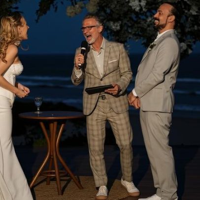 Fotos inéditas do casamento de Gabriel o Pensador mostram Nelson Freitas como celebrante