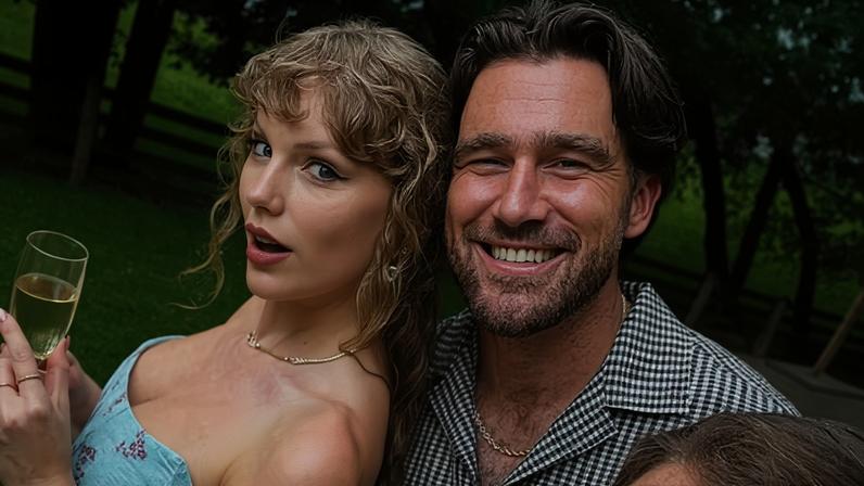Taylor Swift e Travis Kelce em festa de casamento — Foto: Reprodução/Instagram