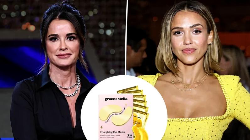 Kyle Richards and Jessica Alba with Grace and Stella eye masks
