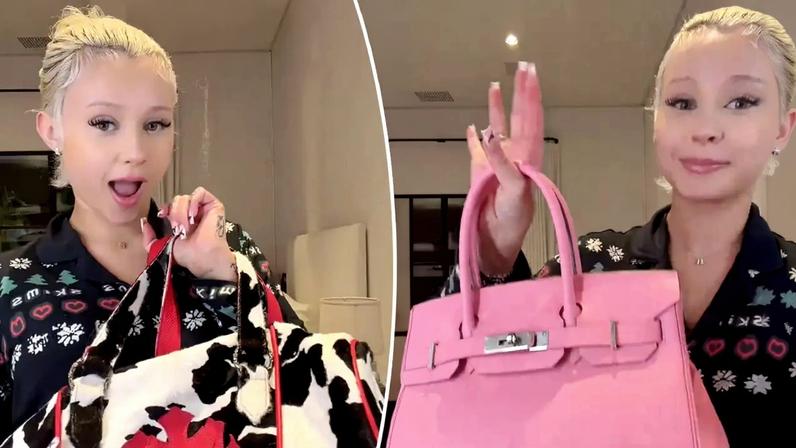Alabama Barker shows off her $200,000 worth of Christmas gifts, including a $15,000 Chrome Hearts weekend bag.