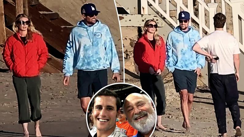 Jake Reiner was seen walking on the beach with his girlfriend, Maria Gilfillan, in Malibu, Calif., on Sunday.