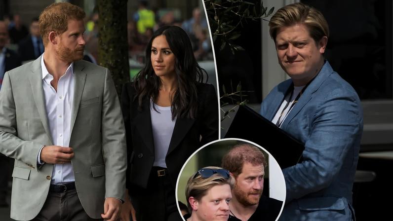 Prince Harry and Meghan Markle walking side-by-side.